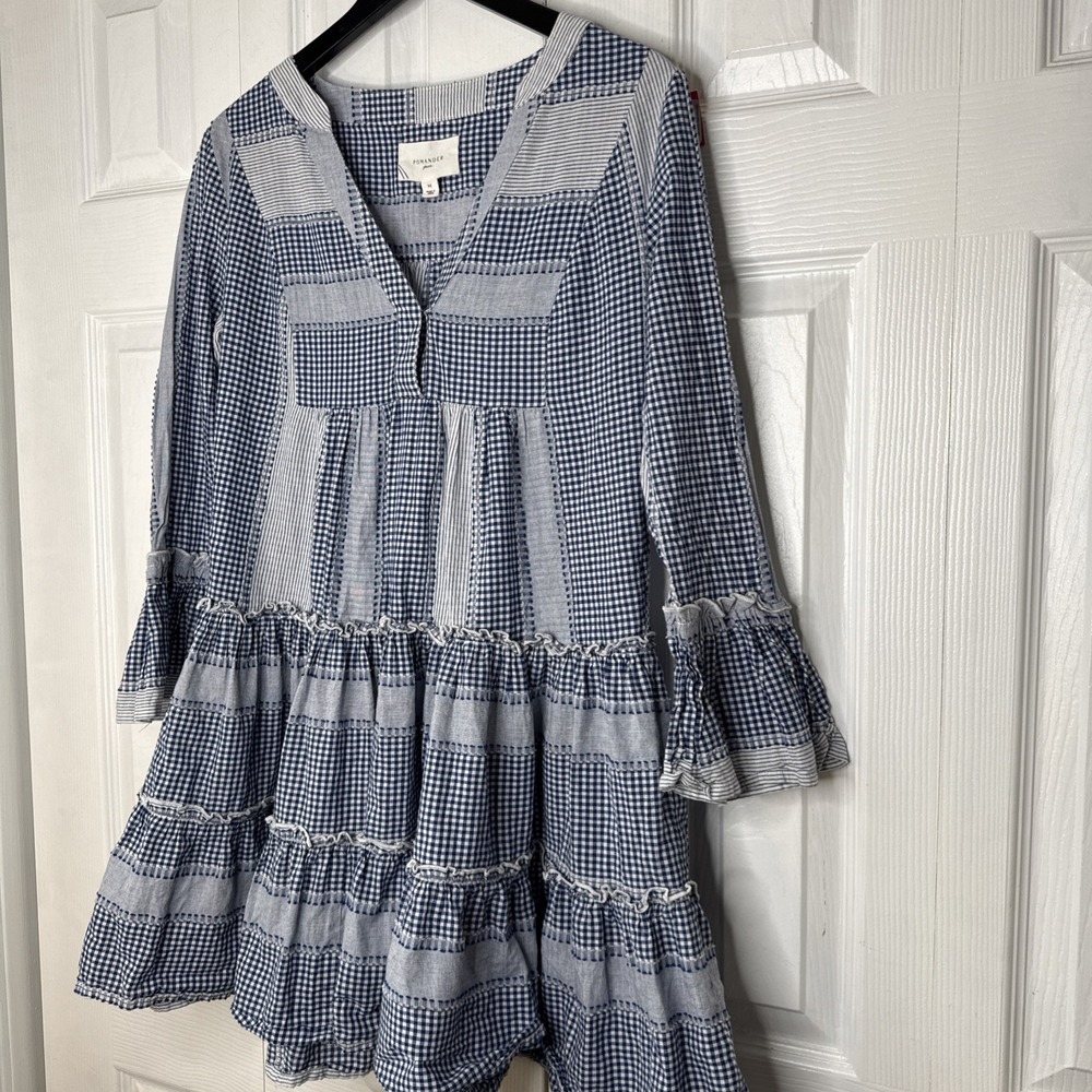 Pomander Place Sz Medium Tuckernuck Blue Gingham Lanie Cotton Swing Mini Dress